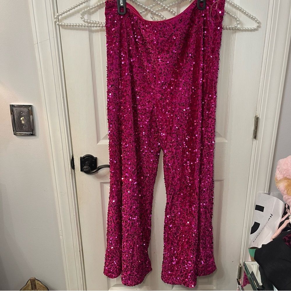 Sequin Wide Leg Pants - Pink